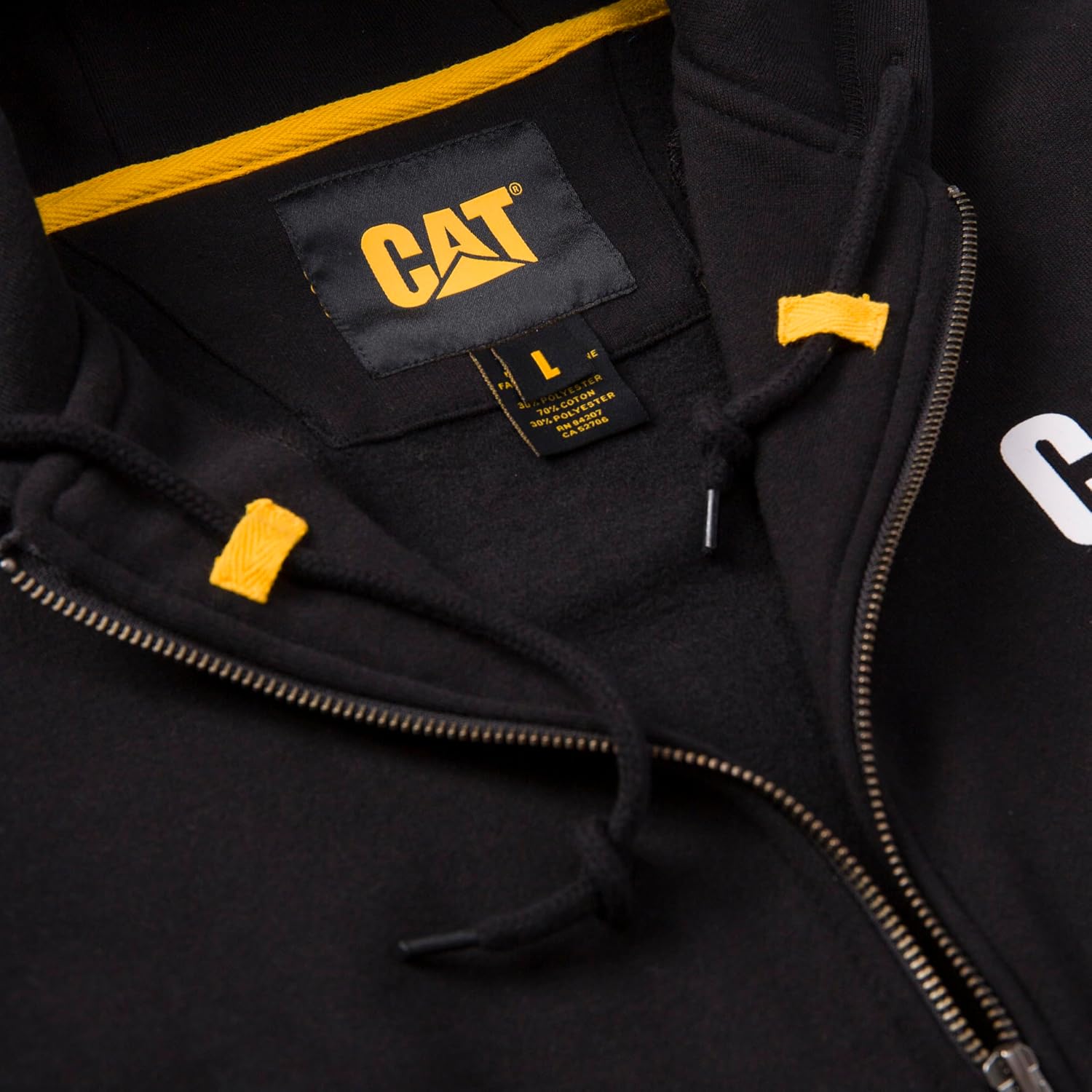 Caterpillar mens Full Zip Hoodies With Front Pouch Pockets, Iconic Workwear Logo, and S3 Cord Management