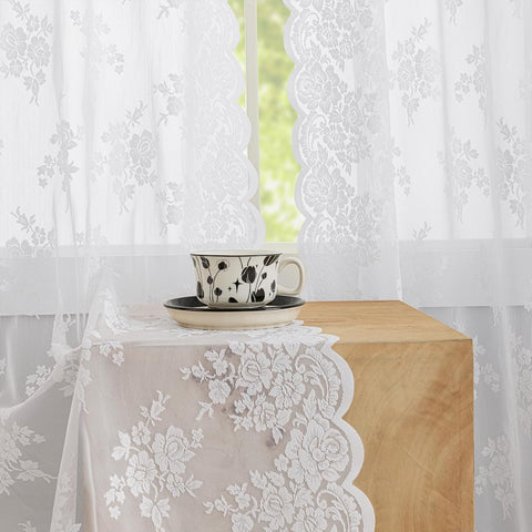 Kotile White Lace Curtains for Living Room Floral 52 x 84 Inch, 2 Panels