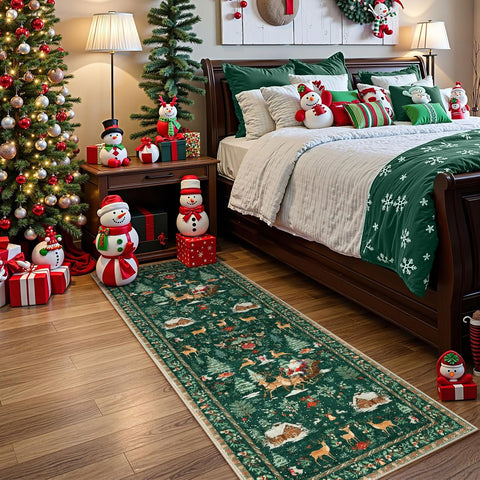 Lahome Christmas Green Hallway Runner, Non-Skid, Washable, Soft, Perfect for Entryway, Bedside, Holiday Decor (2'x10')