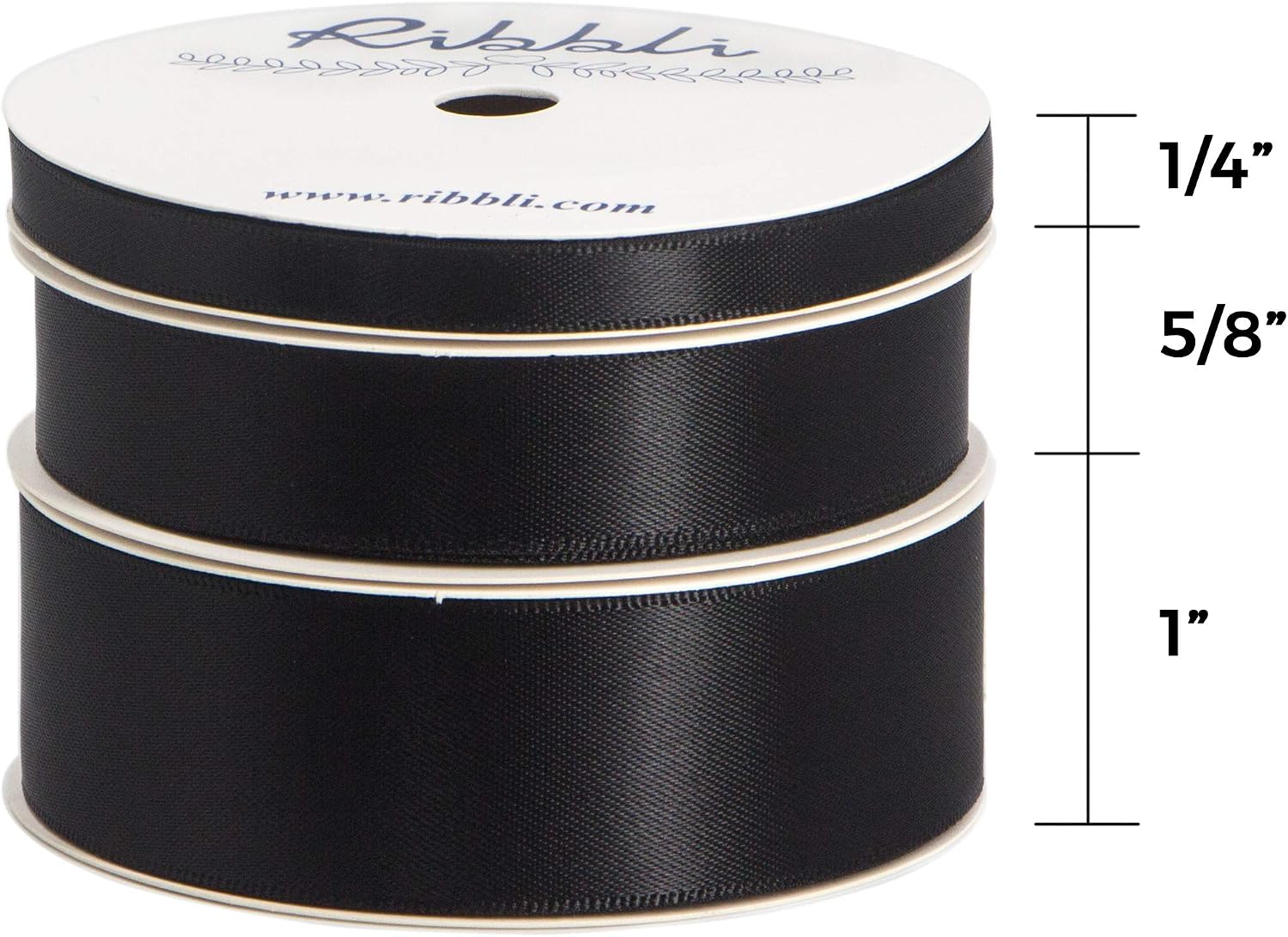 Ribbli 3 Rolls Double Faced Solid Satin Black Craft Ribbon,Total 30 Yards,(1/4 Inch x 10-Yard,5/8 Inch x 10-Yard,1 Inch x 10-Yard),Use for Bows Bouquet,Gift Wrapping