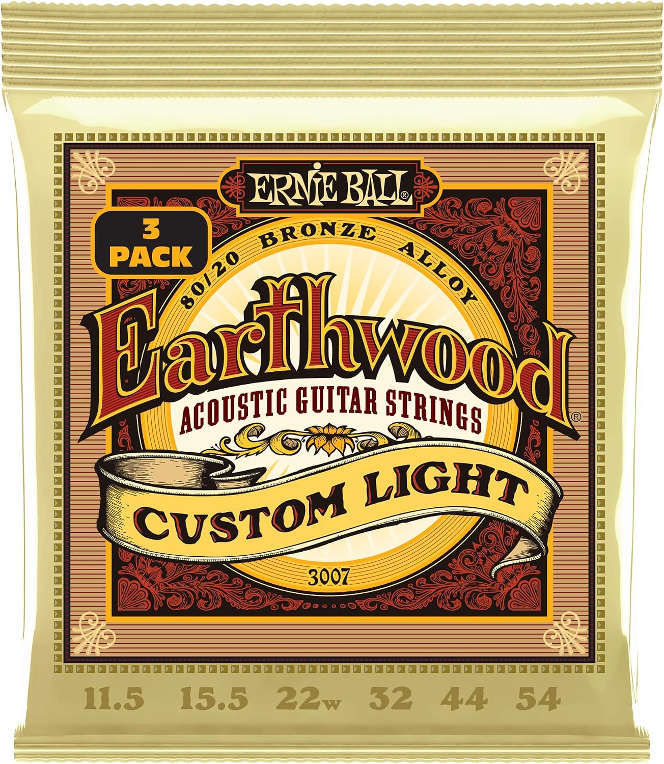 Ernie Ball Earthwood Medium Light 80/20 Bronze Acoustic Guitar Strings 3-pack, 12-54 Gauge (P03003)