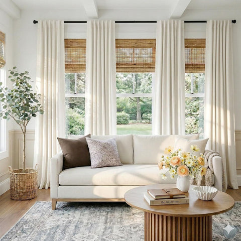 Beige White Total Blackout Curtains for Bedroom 84 Inches Long