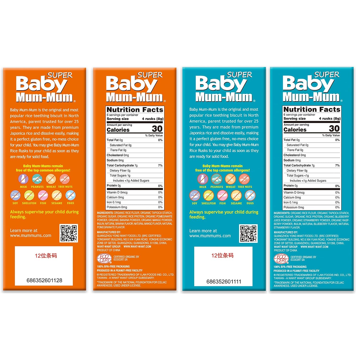 Baby Mum-Mum Organic Rice Biscuits, Super Tropical & Super Berries | 24 Count (Pack of 4) | Gluten Free, Allergen Free, Non-GMO | Toddler Snacks, Rice Rusk, Cracker, Cookies for Babies