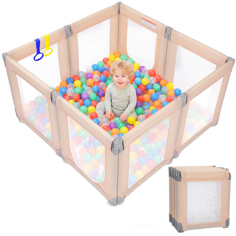 Kidirect Foldable Baby Playpen, 47"×49", Khaki