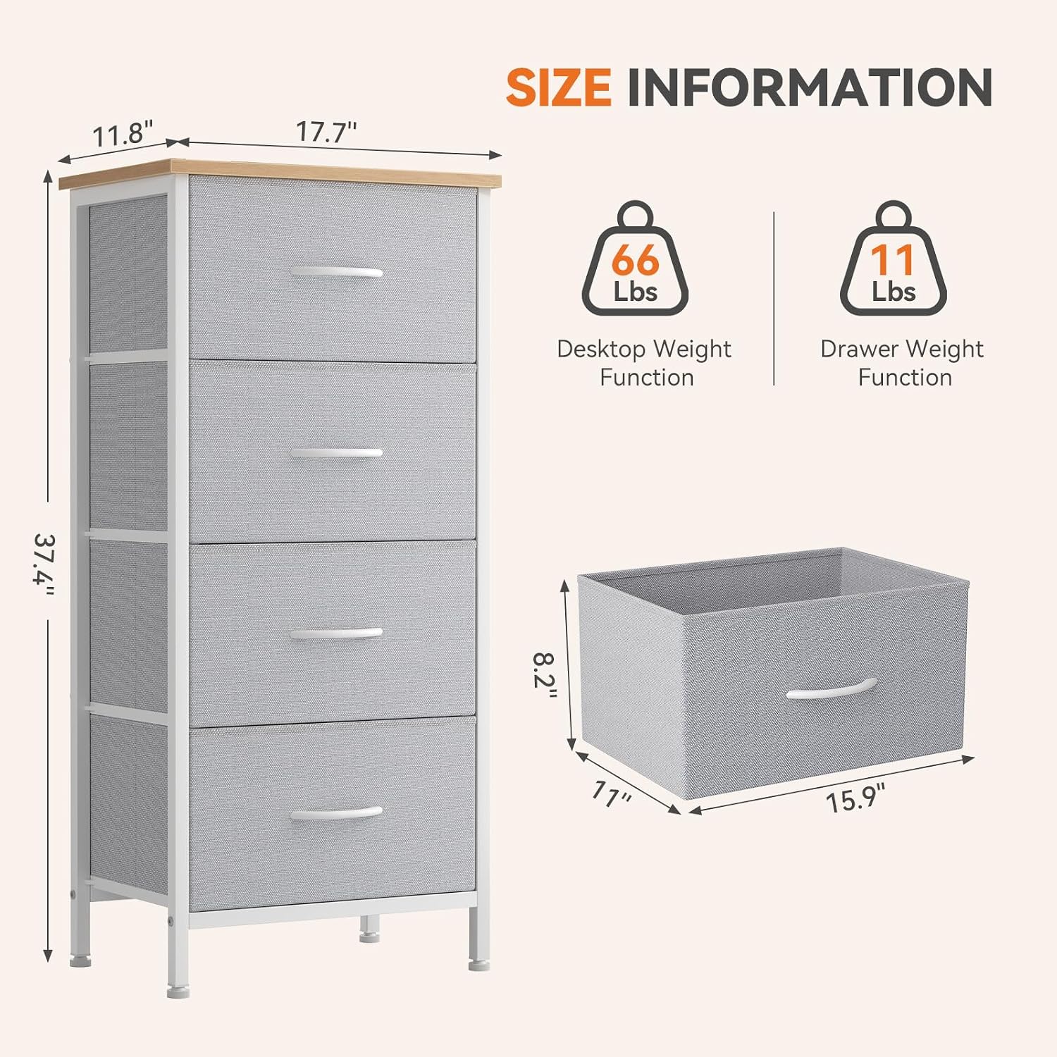 Sweetcrispy 4 Storage Drawer Dresser, Storage Cabinet, Clothes Organizer