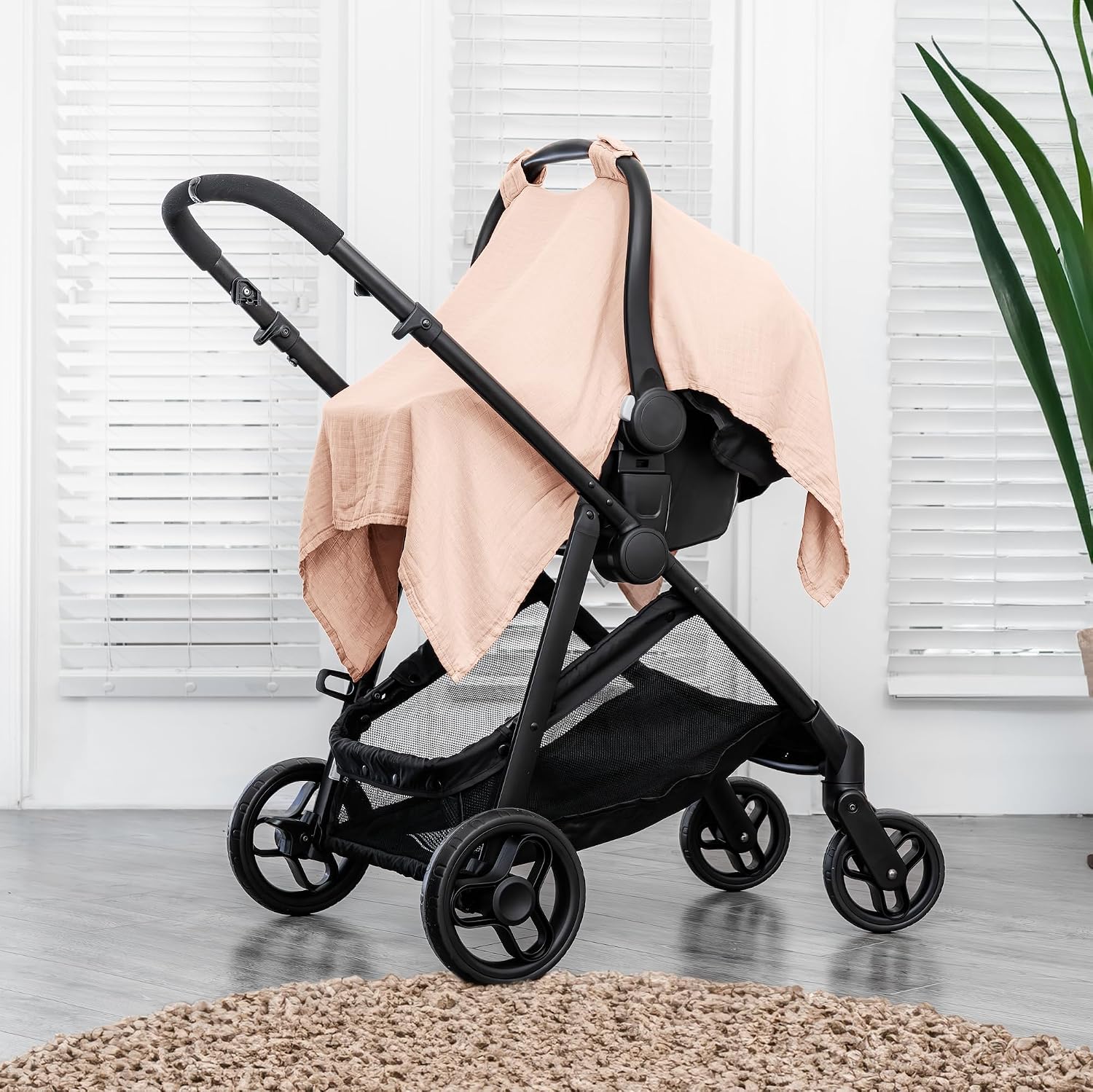 Comfy Cubs Baby Car Seat Cover - Muslin Cotton Baby Seat Cover Blush