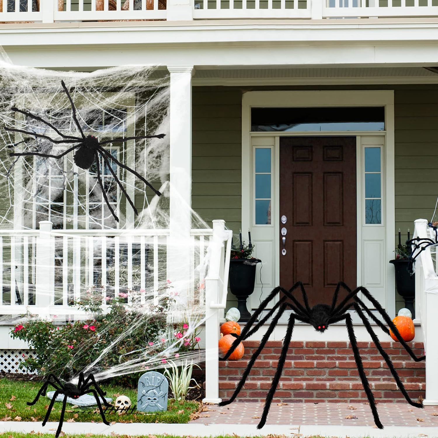 3 Pcs Giant Halloween Spider Decorations Set, Realistic Black Hairy Spiders