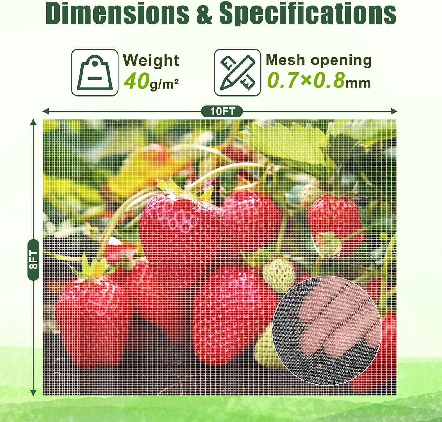 FEED GARDEN Garden Netting 8x10FT Ultra-Fine Mesh PE Cover for Vegetables Fruits Garden Row Cover Raised Bed Durable Protection from Birds Animals