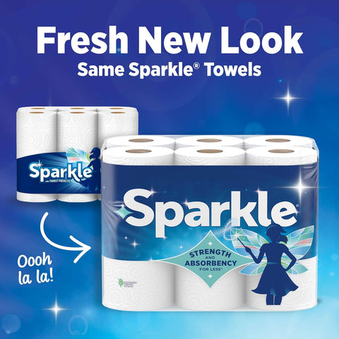 Sparkle Tear-A-Square Paper Towels, 12 Double Rolls - Strong 2-Ply Towels for Kitchen Cleanup and Everyday Messes