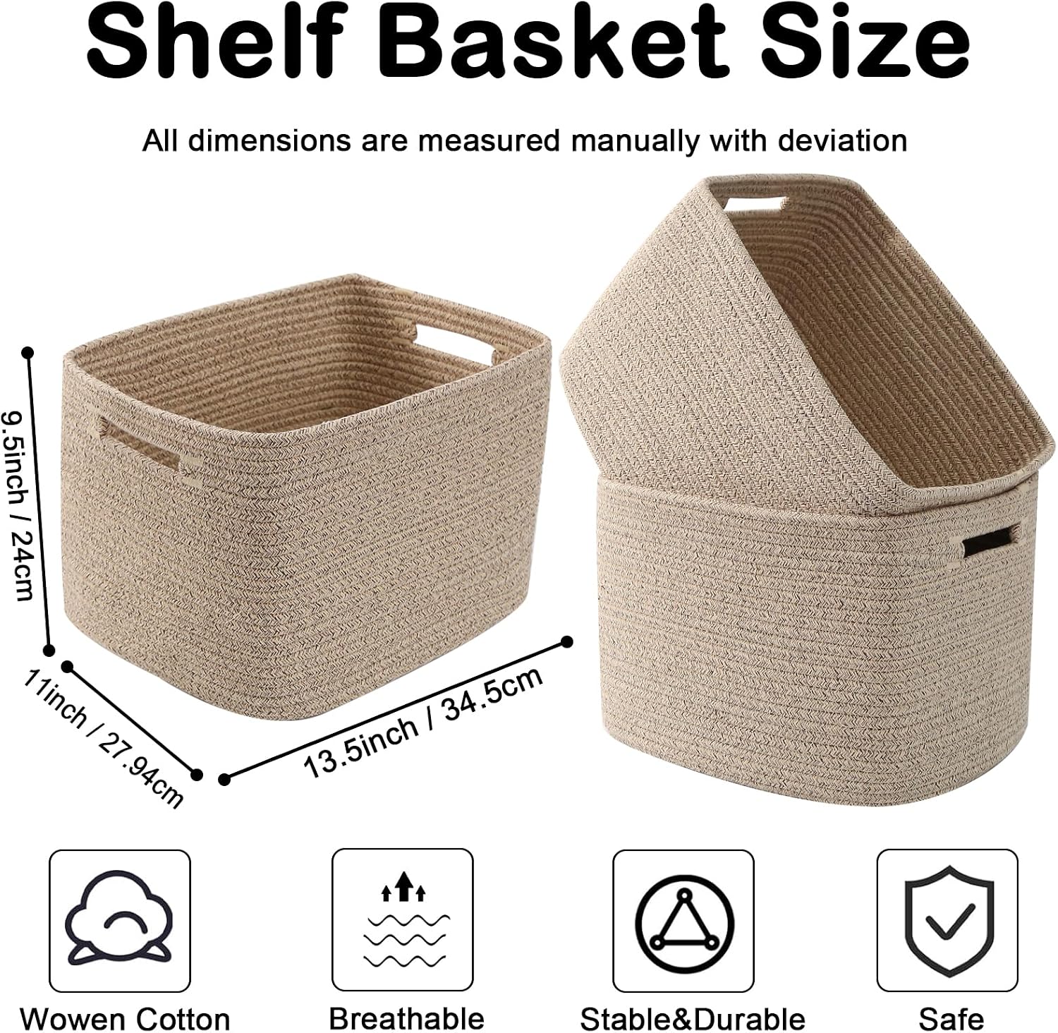 3 Pack Woven Baskets,Storage Baskets for Shelves with Handles