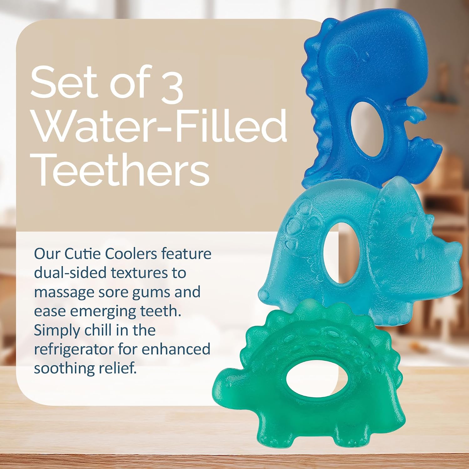 Itzy Ritzy Water-Filled Teethers for Teething Relief, Set of 3 (Dinosaur)