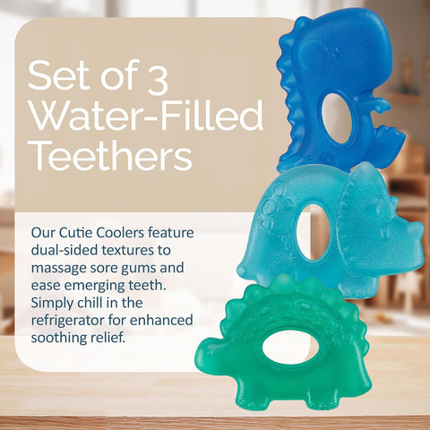 Itzy Ritzy Water-Filled Teethers for Teething Relief, Set of 3 (Dinosaur)