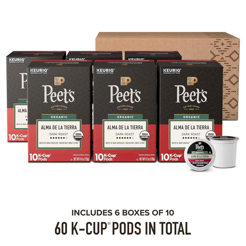 Peet's Coffee, USDA Organic Dark Roast Keurig K-Cup Pods, 100% Arabica Coffee - Alma de la Tierra 60 Count (6 Boxes of 10 Pods)