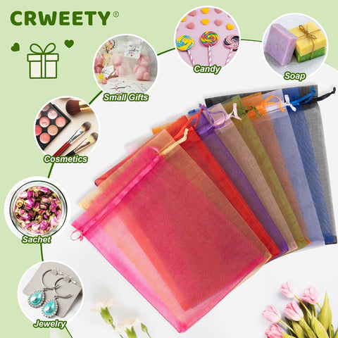 Crweety 50 Pcs Organza Bags 3x4, Green Small Mesh Gift Bags Drawstring Bulk