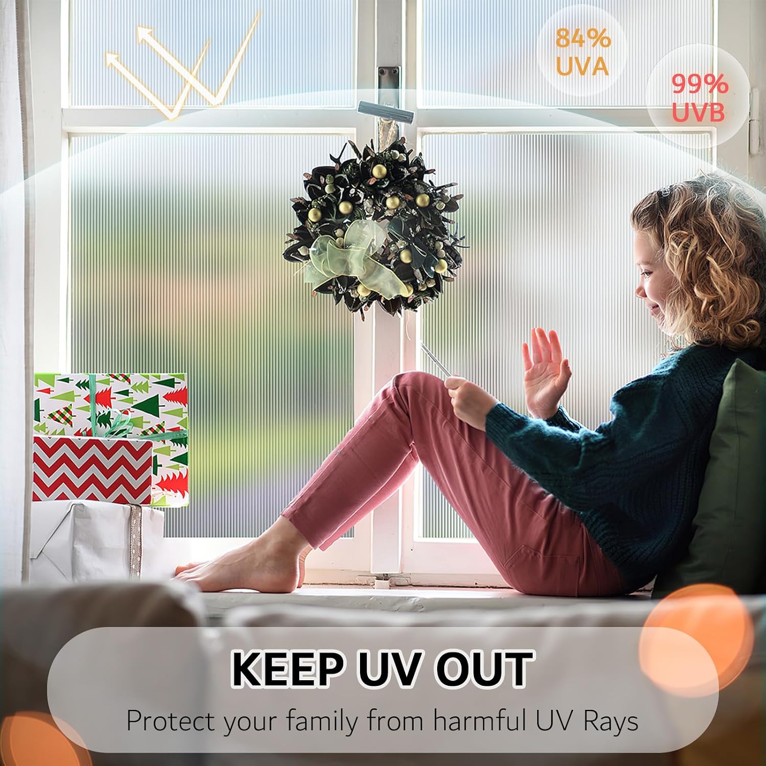 VELIMAX Reeded Glass Window Film, Window Privacy Film, Frosted Window Vinyl, 3D Decorative Decals Non Adhesive for Bathroom Living Room 17.7x78.7 inches