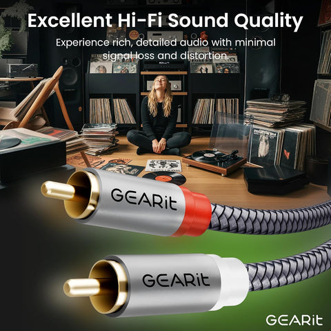 GEARit RCA Cables 25 ft, RCA Cables Car Audio with Dual Shielding & Gold-Plated Connectors, RCA Cable for Subwoofer Cable, Hi-Fi System, Amplifier, Active Speakers, Gaming Consoles