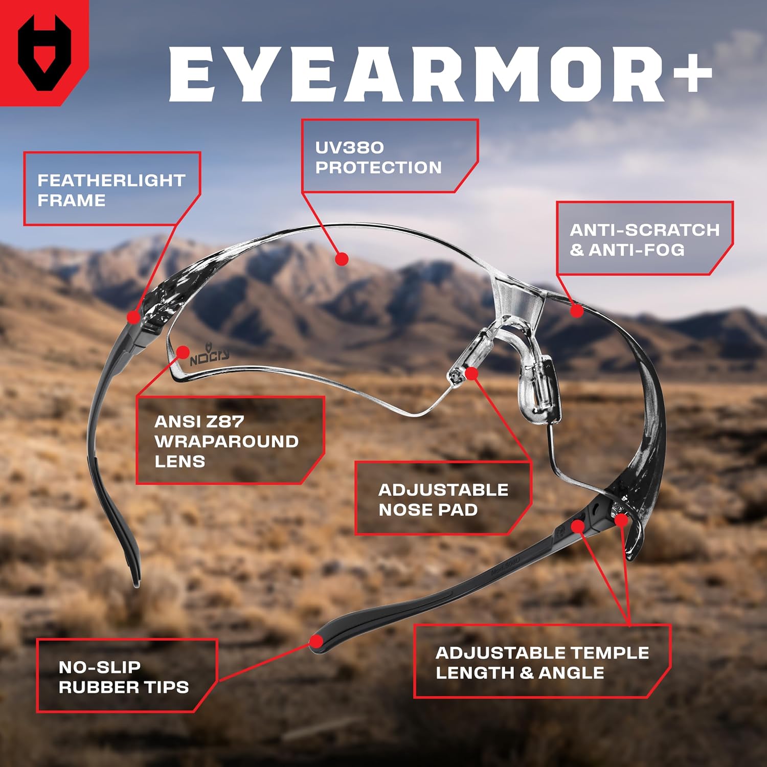 NoCry Clear Shooting Glasses for Men with Anti-Fog and Scratch Resistant Wraparound Lenses — ANSI Z87 Protective Eyewear with Adjustable Temples & Nose Pad — 100% UV Eye Protection