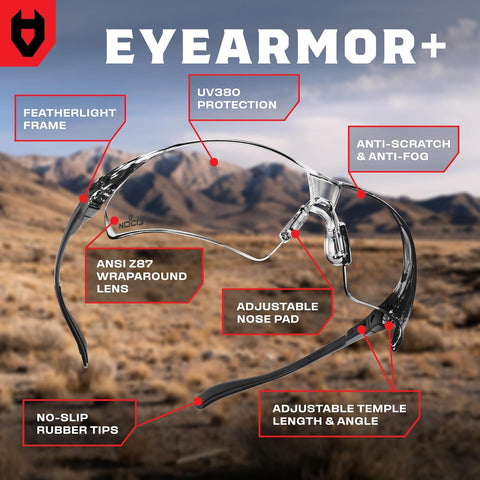 NoCry Clear Shooting Glasses for Men with Anti-Fog and Scratch Resistant Wraparound Lenses — ANSI Z87 Protective Eyewear with Adjustable Temples & Nose Pad — 100% UV Eye Protection