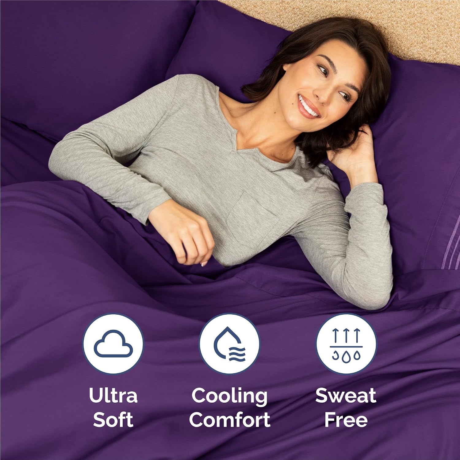 King Size 4 Piece Sheet Set - Comfy Breathable & Cooling Sheets - Purple
