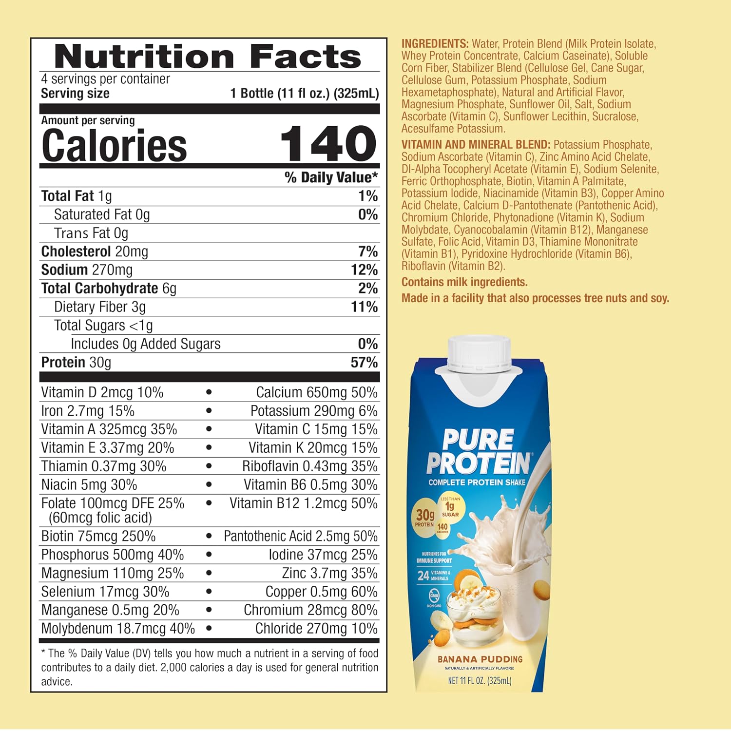 Pure Protein Banana Pudding Protein Shake, 30g Protein, 11oz, 12 Ct