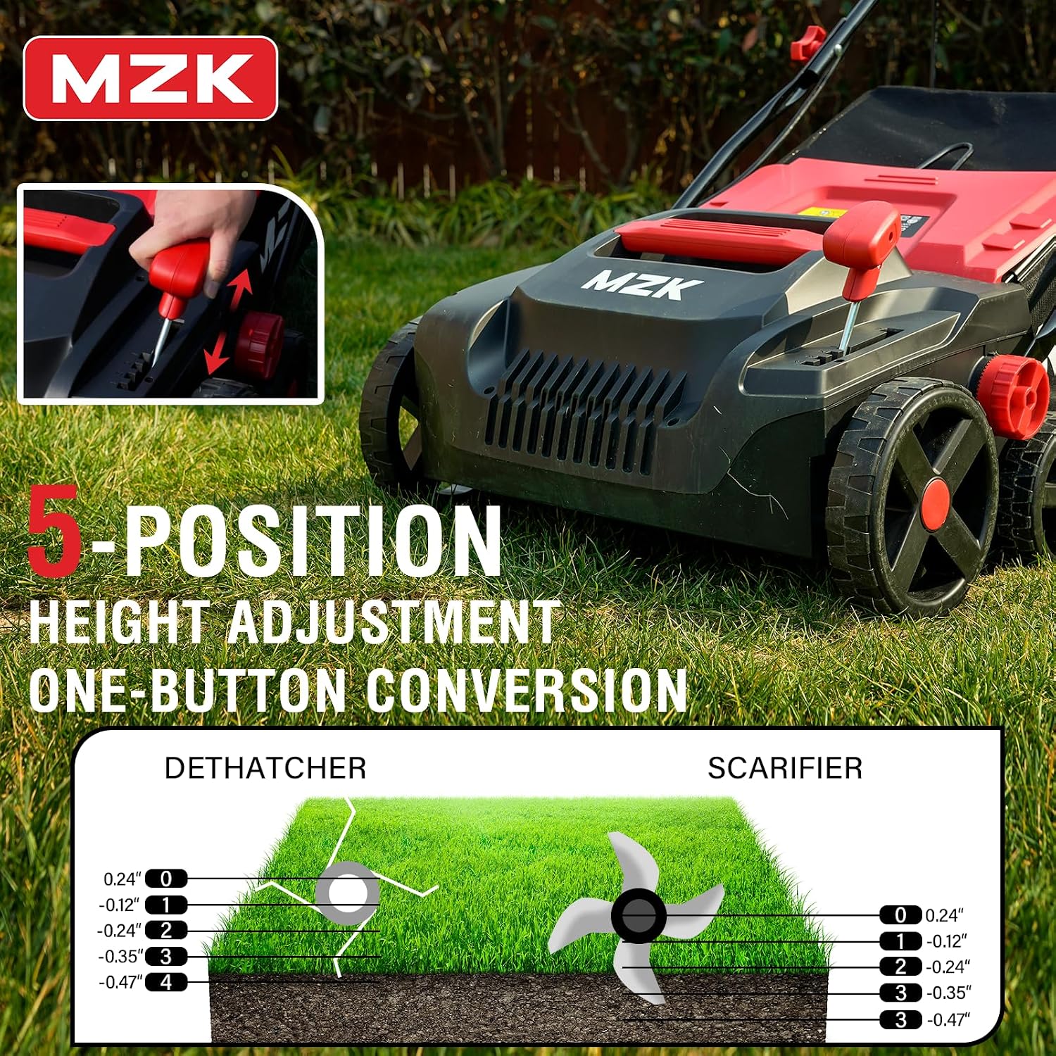 MZK Lawn Dethatcher Electric Scarifier with Bag,15In(RED)