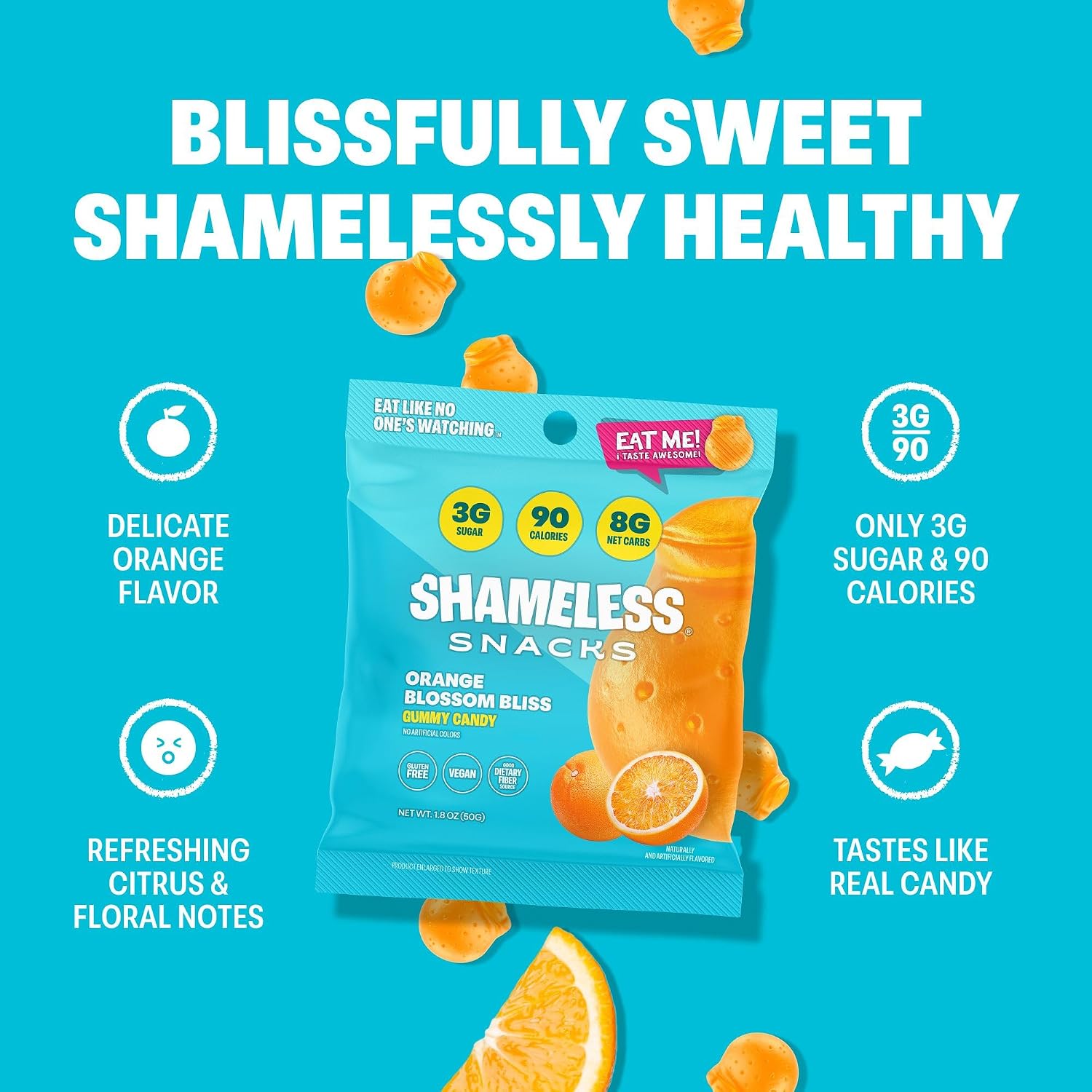 Shameless Snacks Orange Blossom Bliss Citrus Gummy Candy & Fruit Snacks