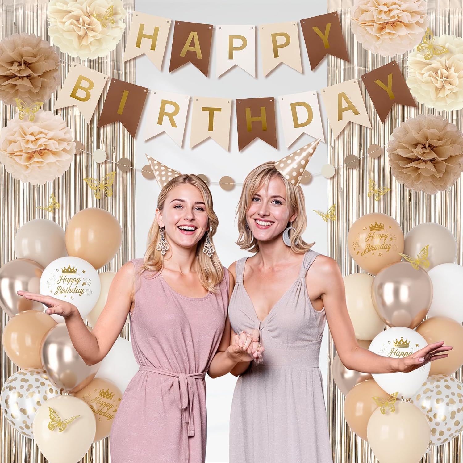 Neutral Birthday Decorations for Women Girls with Butterfly Stickers