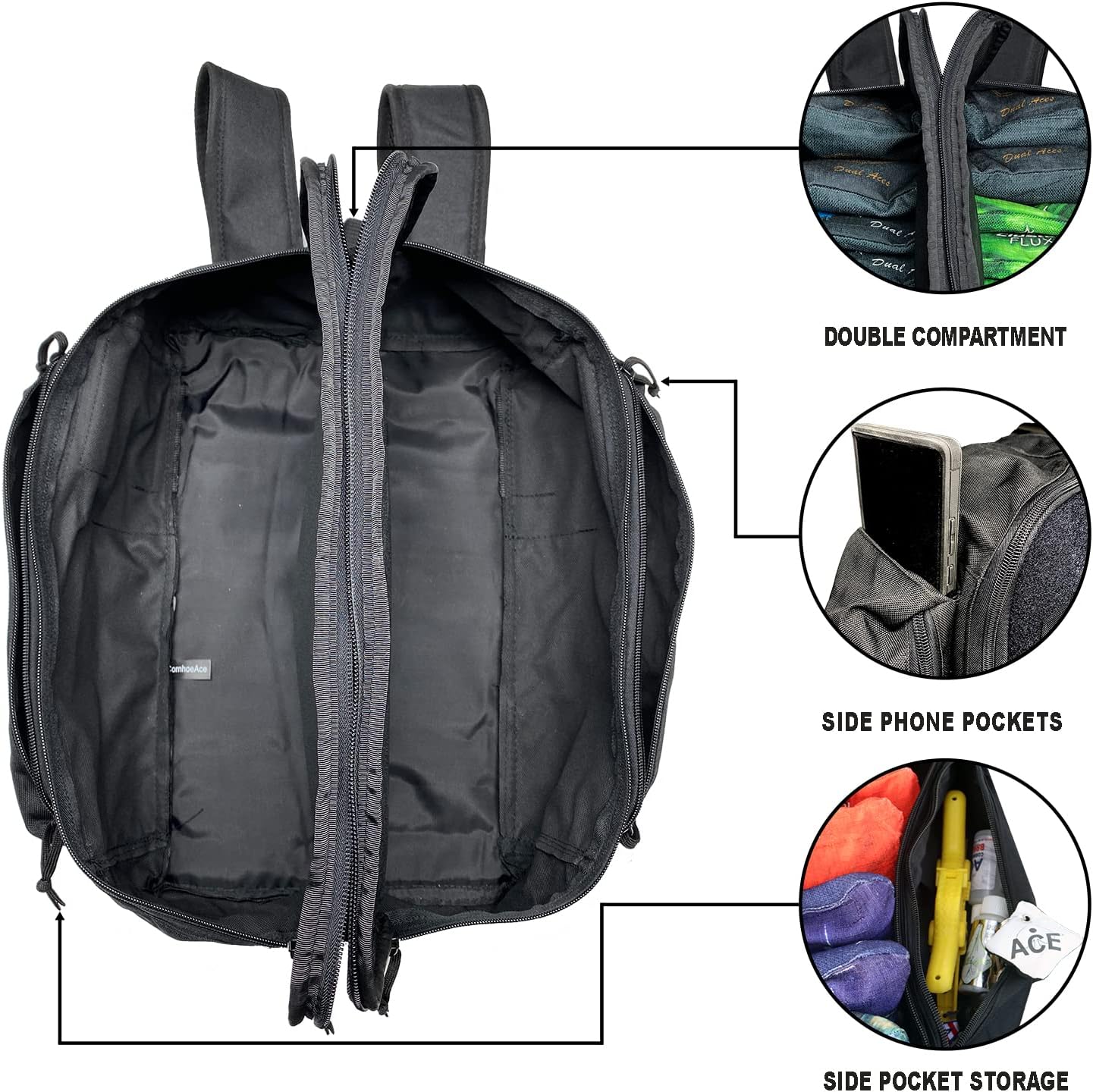 ACE PRO Cornhole Backpack with ACE Patch - Holds Up to Six Cornhole Bag Sets (Up to 24 Bags)
