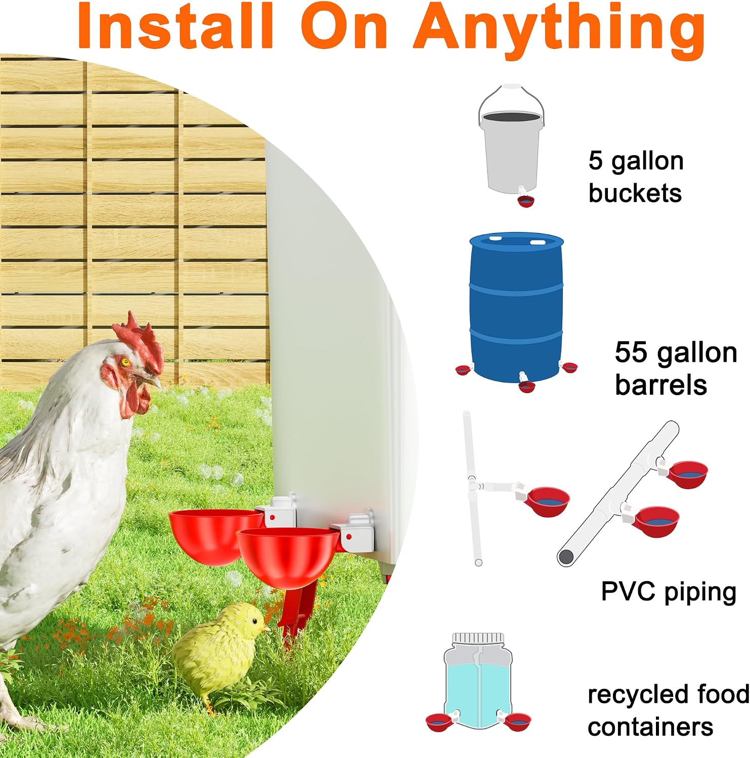Chicken Waterer Cups, Automatic DIY Chicken Water Bowl 6 Pack