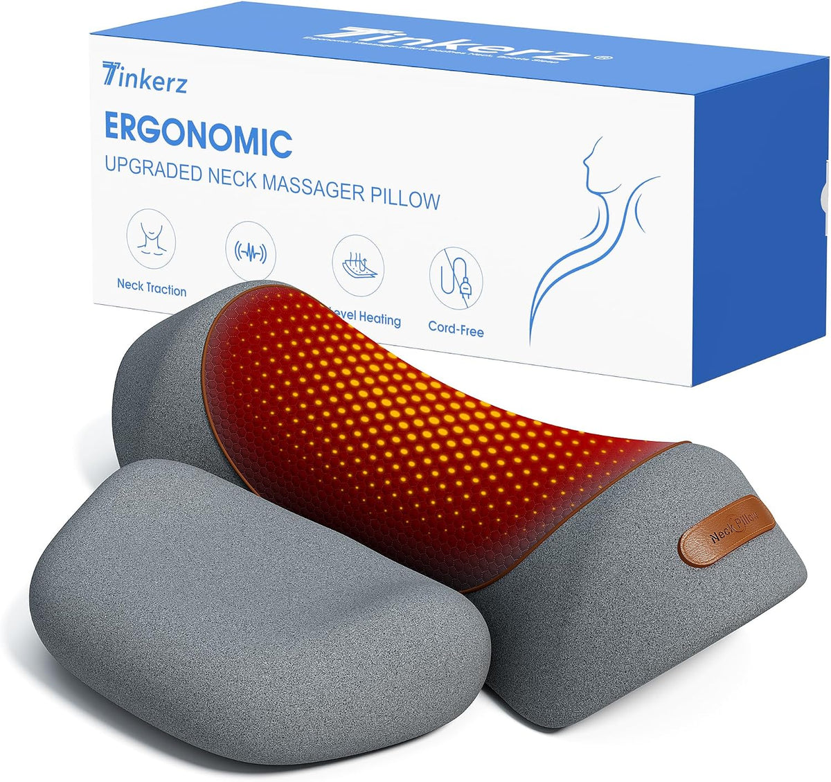 3 in-1 Cordless Neck Massager Pillow with Heat, Vibration & Traction