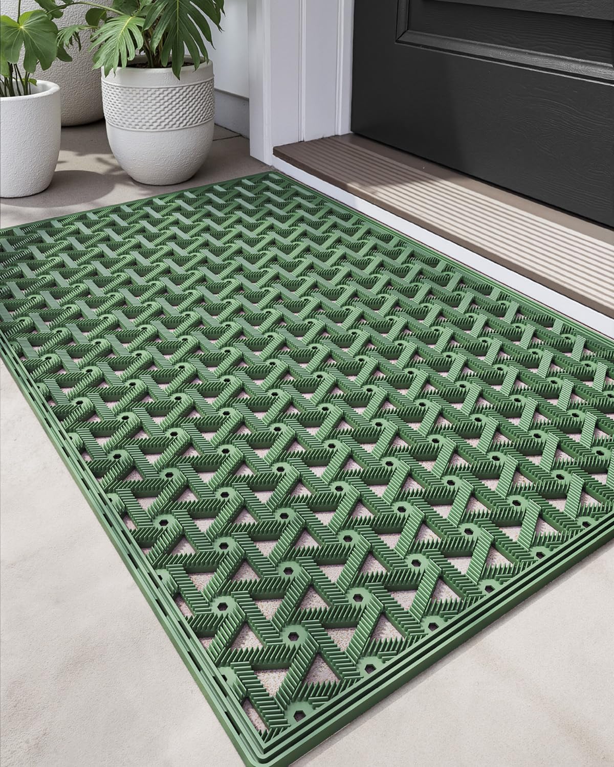 DEXI Front Door Mat Outside Entrance Rubber Floor Doormat, 24x36 Green