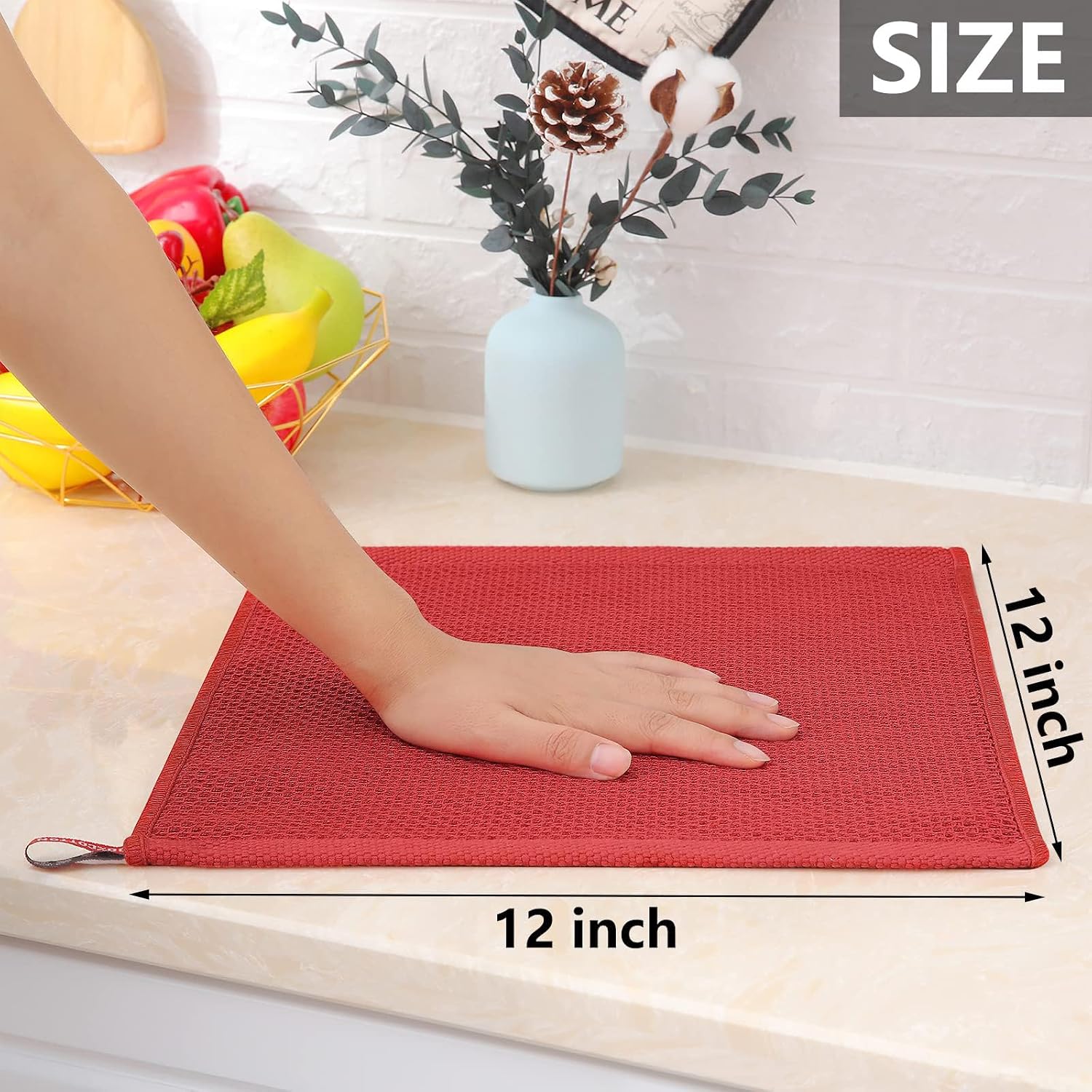 Homaxy 100% Cotton Waffle Weave Kitchen Dish Cloths 12-Pack, Brick Red