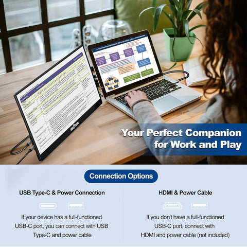 InnoView Portable Monitor 15.6" 1080P for Laptop with Protective Sleeve, Built-in 90° Adjustable Stand USB C HDMI Ultra-Slim Portable Laptop Monitor for MacBook Phone PS Xbox Switch