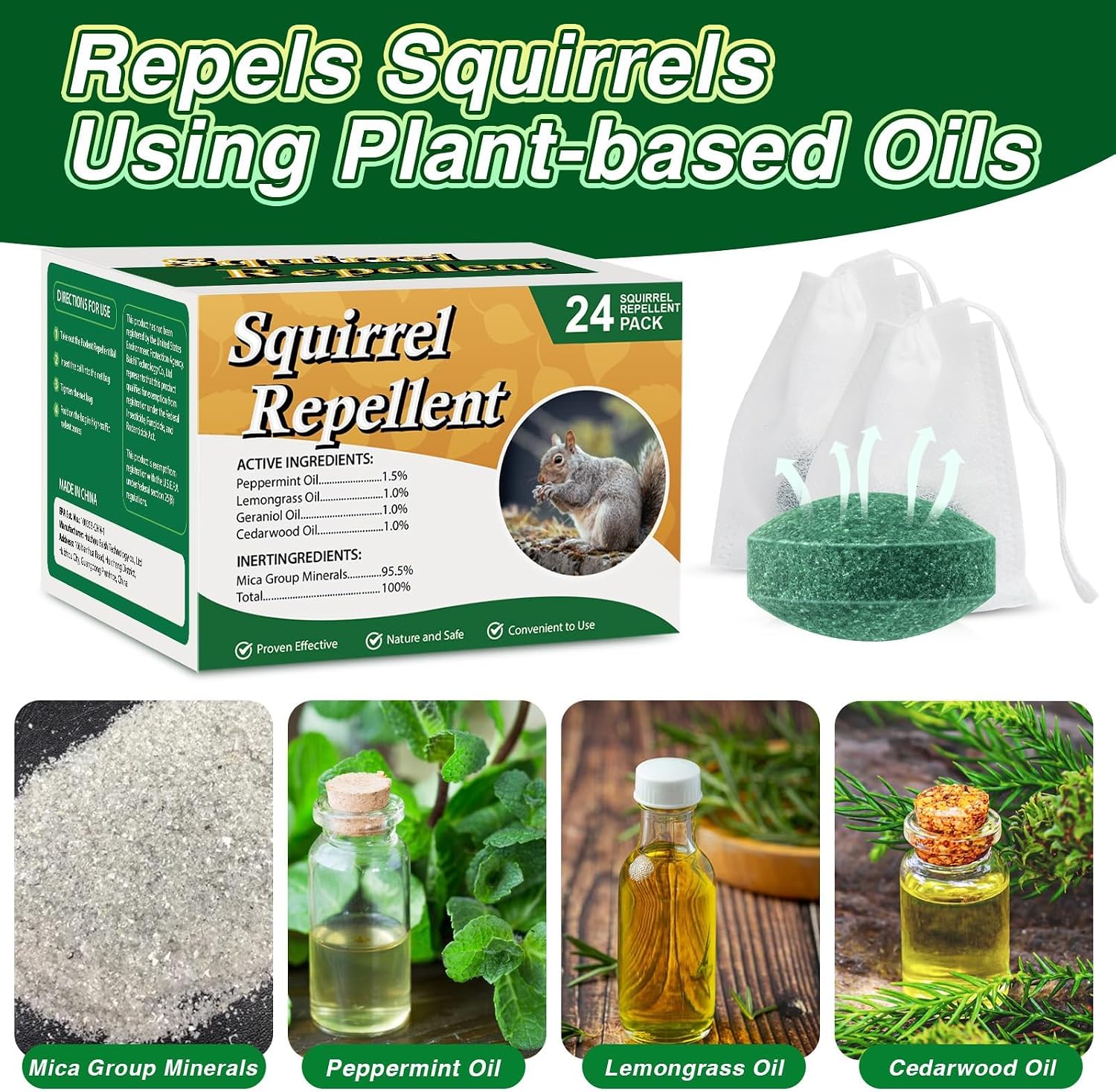 24 Pack Squirrel Repellent Balls, Squirrel Deterrent Rodent Chipmunk Repellent for Attic, Car Engines Keep Chipmunk Away from Wires, Walls, Garages