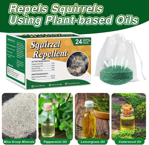24 Pack Squirrel Repellent Balls, Squirrel Deterrent Rodent Chipmunk Repellent for Attic, Car Engines Keep Chipmunk Away from Wires, Walls, Garages
