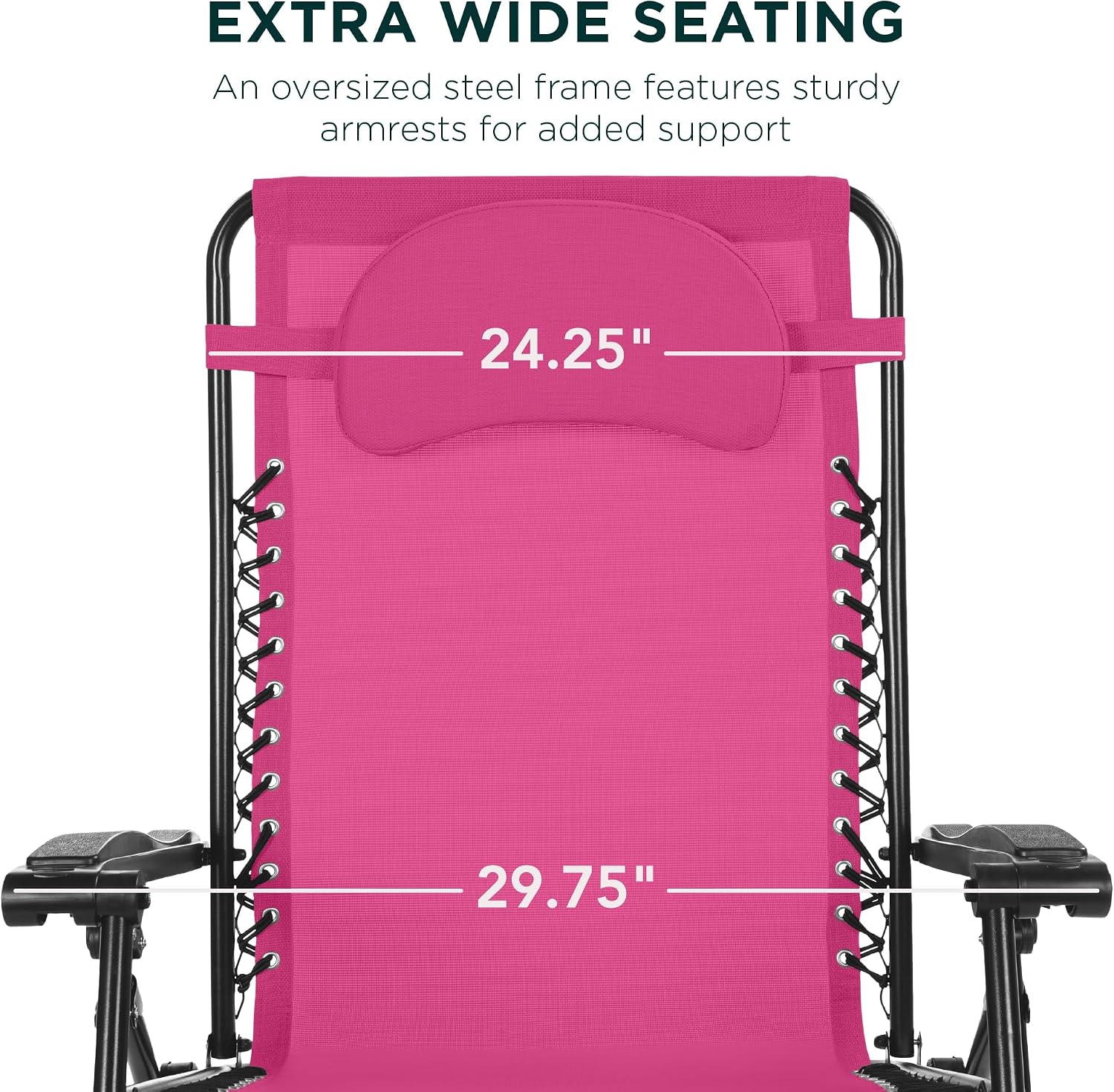 Best Choice Products Oversized Zero Gravity Chair, Folding Outdoor Patio Lounge Recliner w/Cup Holder Accessory Tray, Pillow - Hot Pink/Black