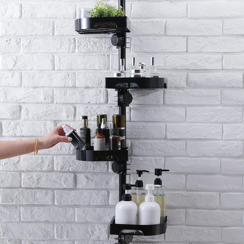 shuang qing 4-Tier Corner Shower Caddy Tension Pole Organizer, Black