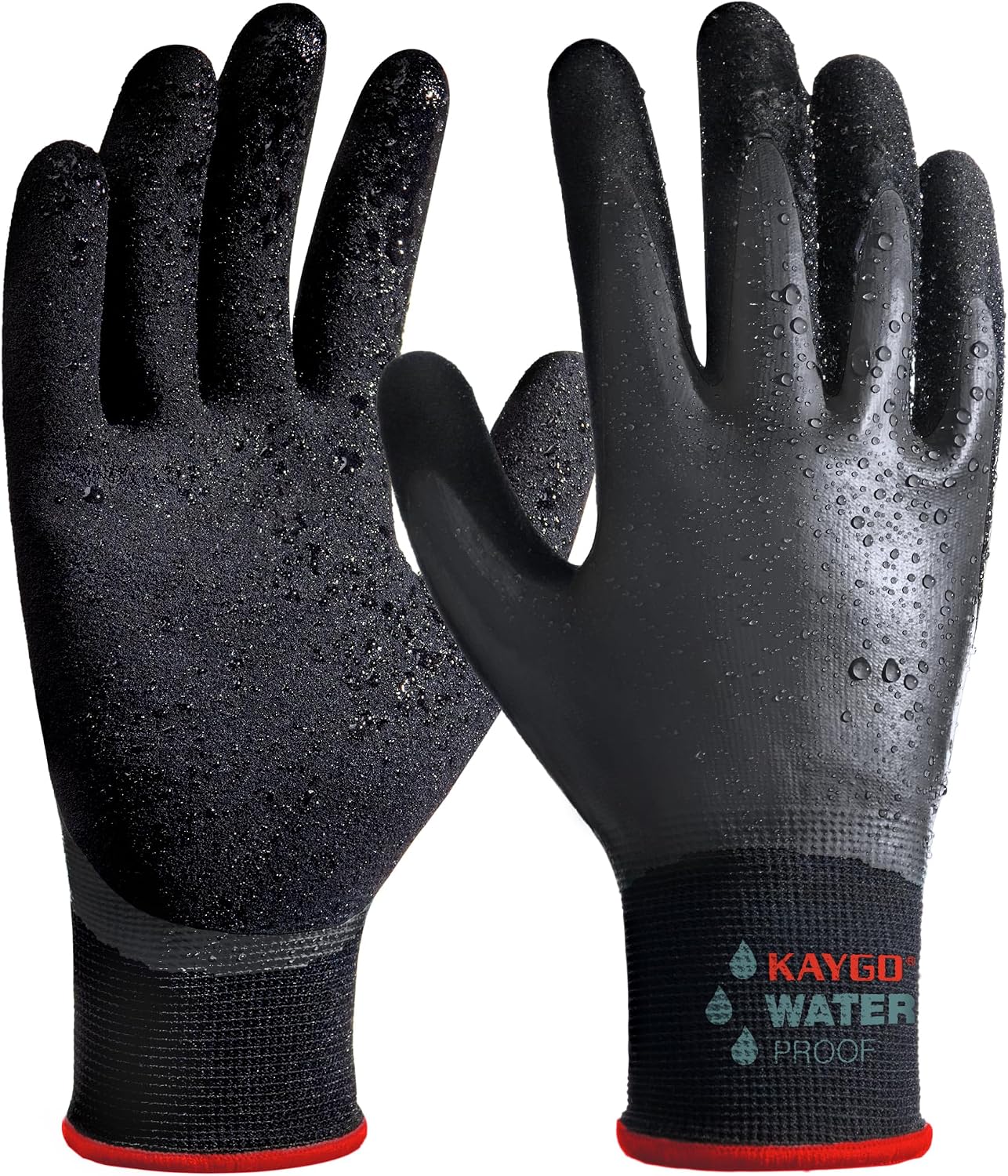 KAYGO Waterproof Work Gloves, Non-Slip Double Latex Coated, KG150