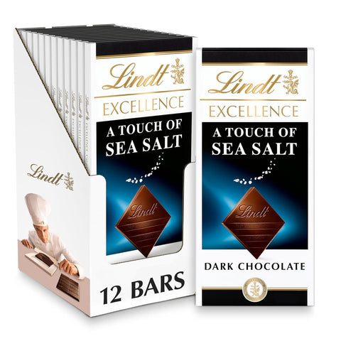 Lindt EXCELLENCE Sea Salt Dark Chocolate Candy Bar, 3.5 oz., 12 Pack