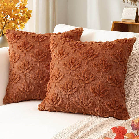 Artscope Maple Leaf Fall Pillow Covers 20 x 20 Set of 2 Decorative Autumn Harvest Holiday Throw Pillow Cases Soft Plush Faux Fur Couch Cushion Case for Farmhouse Sofa Bed Room Home Decor-Rust