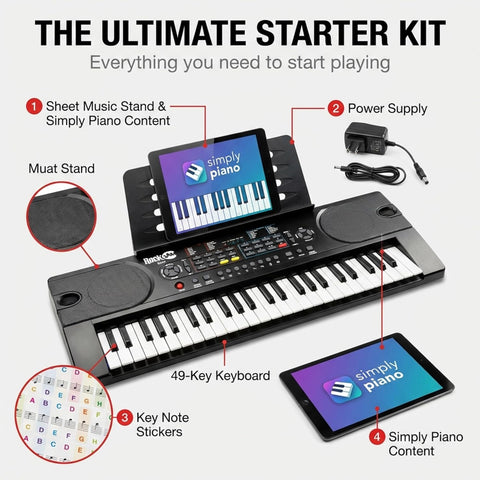 RockJam RJ549 49 Key Keyboard Piano for Beginners with Note Stickers