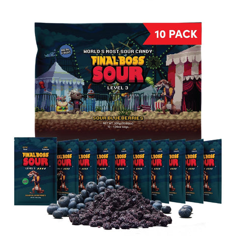 Final Boss Sour Fruit Candy, Sour Blueberries, Level 3, 10 Pack