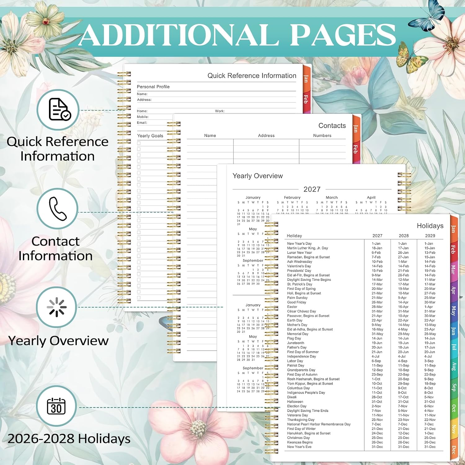 2027 Planner, 2027 Weekly and Monthly Planner, Jan 2027-Dec 2027, Planner with Calendar,Tabs, Twin-Wire Binding, Back Pocket, Holidays, 11'' x 9", Planners and Organizers for Office, Home, School