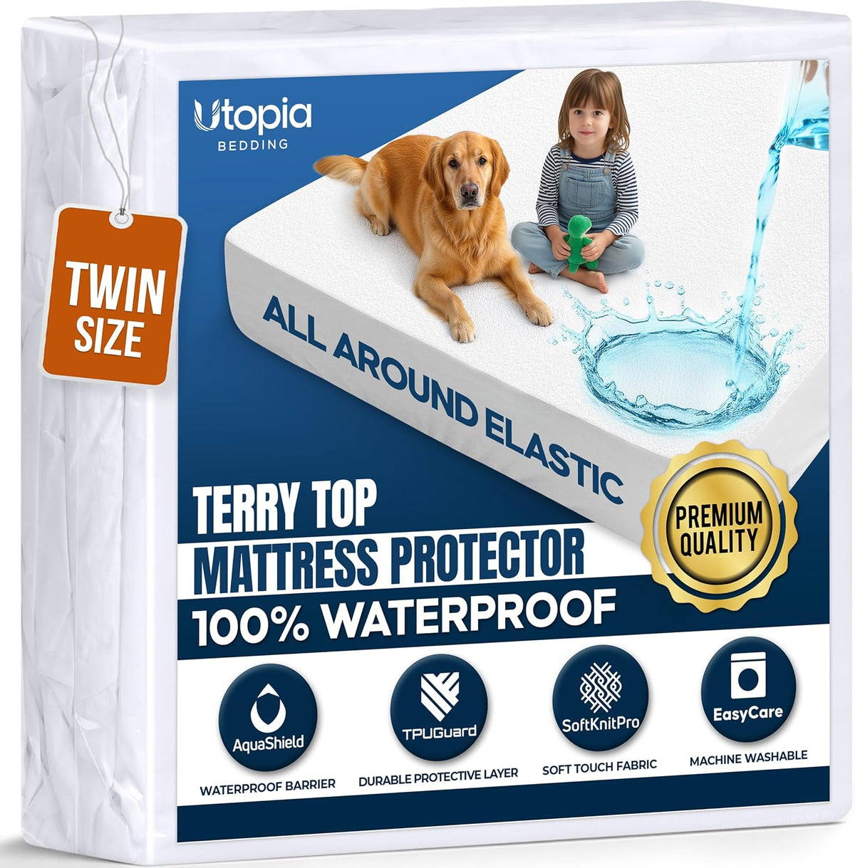 Waterproof Twin Size Mattress Protector fits Upto 15" Deep Pocket