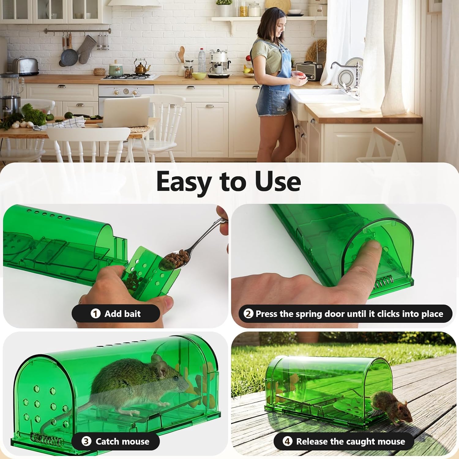 6 Pcs Humane Mouse Traps No Kill,Catch and Release Mouse Traps that Work,Live Mouse Trap Small Capture Cage,Reusable Mice Trap Catch for House & Outdoors