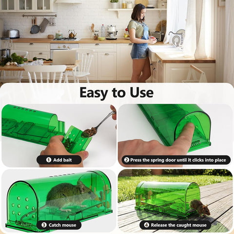6 Pcs Humane Mouse Traps No Kill,Catch and Release Mouse Traps that Work,Live Mouse Trap Small Capture Cage,Reusable Mice Trap Catch for House & Outdoors