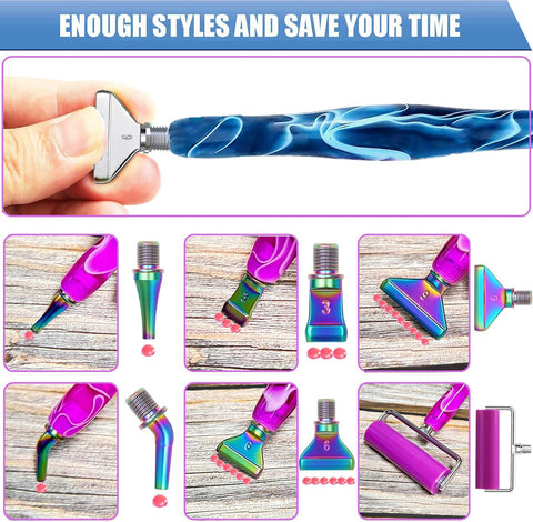 Diamond Art Pens Tools Diamond Painting Pen Accessories Kits with Screw Metal Tip Roller Drill Bead Dot Pens for Art Craft Nail (Blue Pen Silver 6)