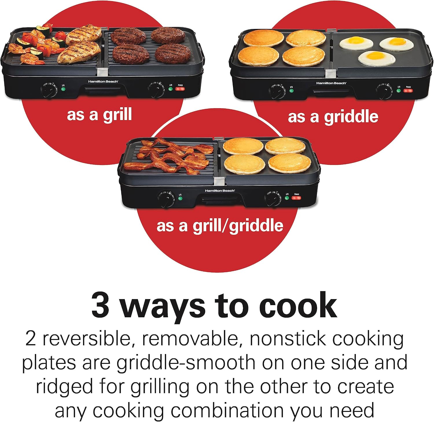 Hamilton Beach 3-in-1 Electric Indoor Grill + Electric Griddle