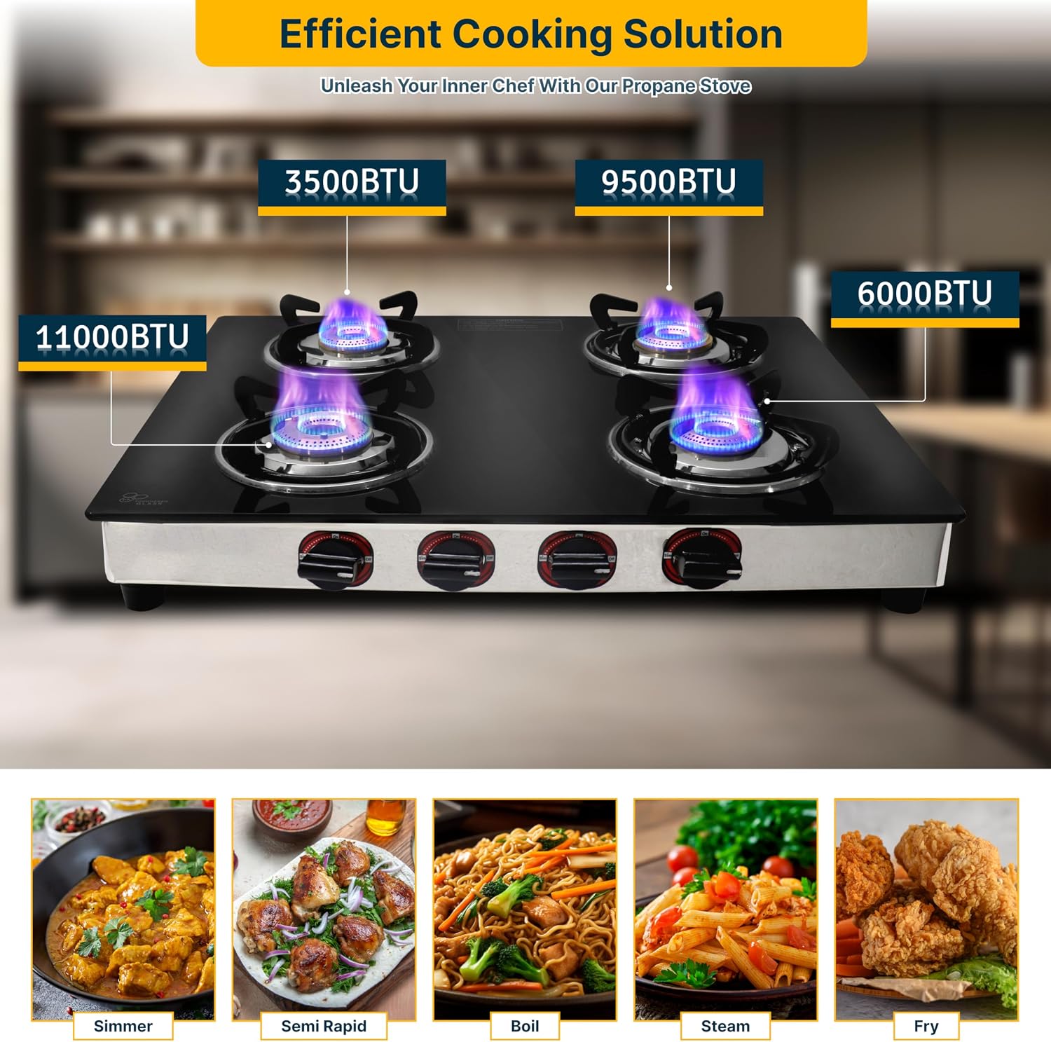 24 Inch Gas Cooktop, Tempered Glass Gas Stove with 4 Burner