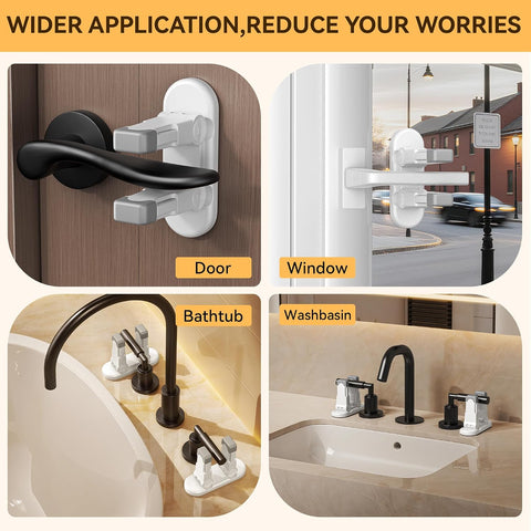 4 Pack Snap-On Door Lever Locks, Child Safety Door Handle Stopper for Baby, Autism Kids-Dual Lock System, No Tools Required Without Drilling (White-4Pack)